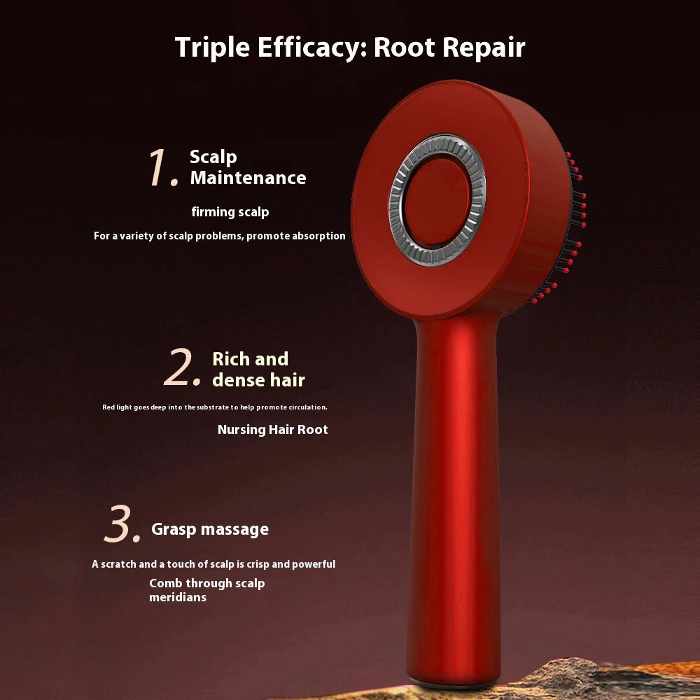 Electric hair regrowth brush featuring triple efficacy for scalp maintenance, promoting hair regrowth treatment and root repair.