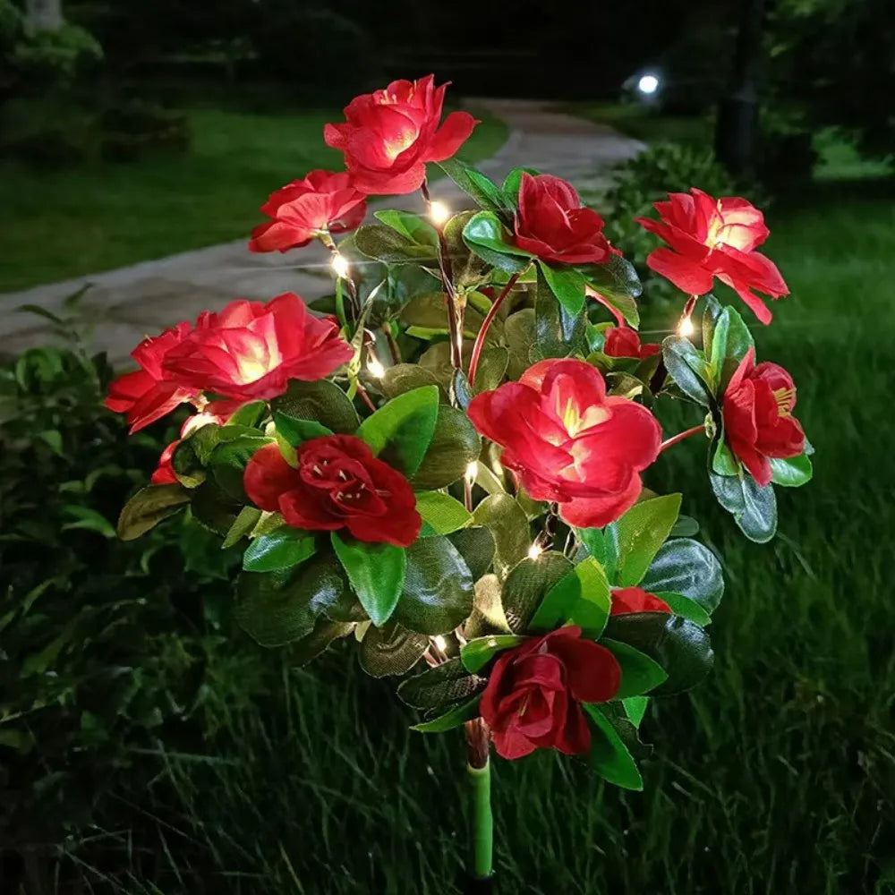 1PC Solar Powered Red Azalea Flower Stake Lights Waterproof LED Floral Garden Lights for Outdoor Patio Yard Pathway Decor