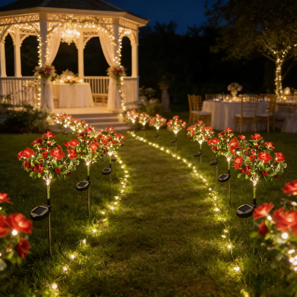 1PC Solar Powered Red Azalea Flower Stake Lights Waterproof LED Floral Garden Lights for Outdoor Patio Yard Pathway Decor