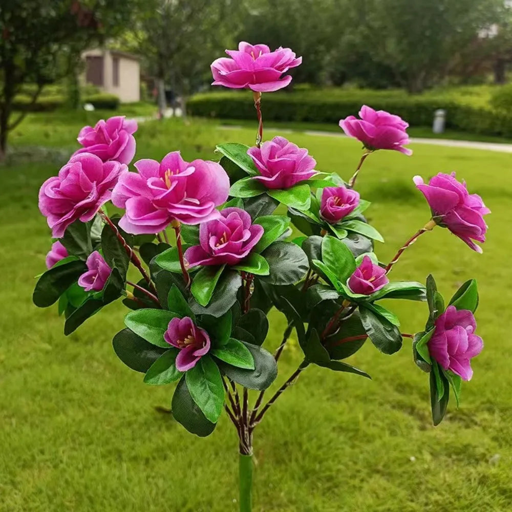 1PC Solar Powered Red Azalea Flower Stake Lights Waterproof LED Floral Garden Lights for Outdoor Patio Yard Pathway Decor