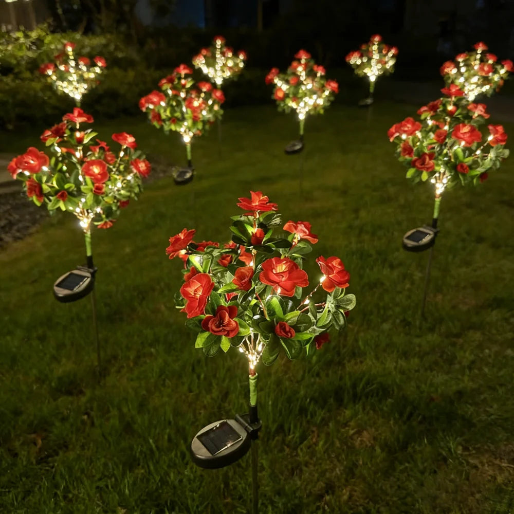 1PC Solar Powered Red Azalea Flower Stake Lights Waterproof LED Floral Garden Lights for Outdoor Patio Yard Pathway Decor