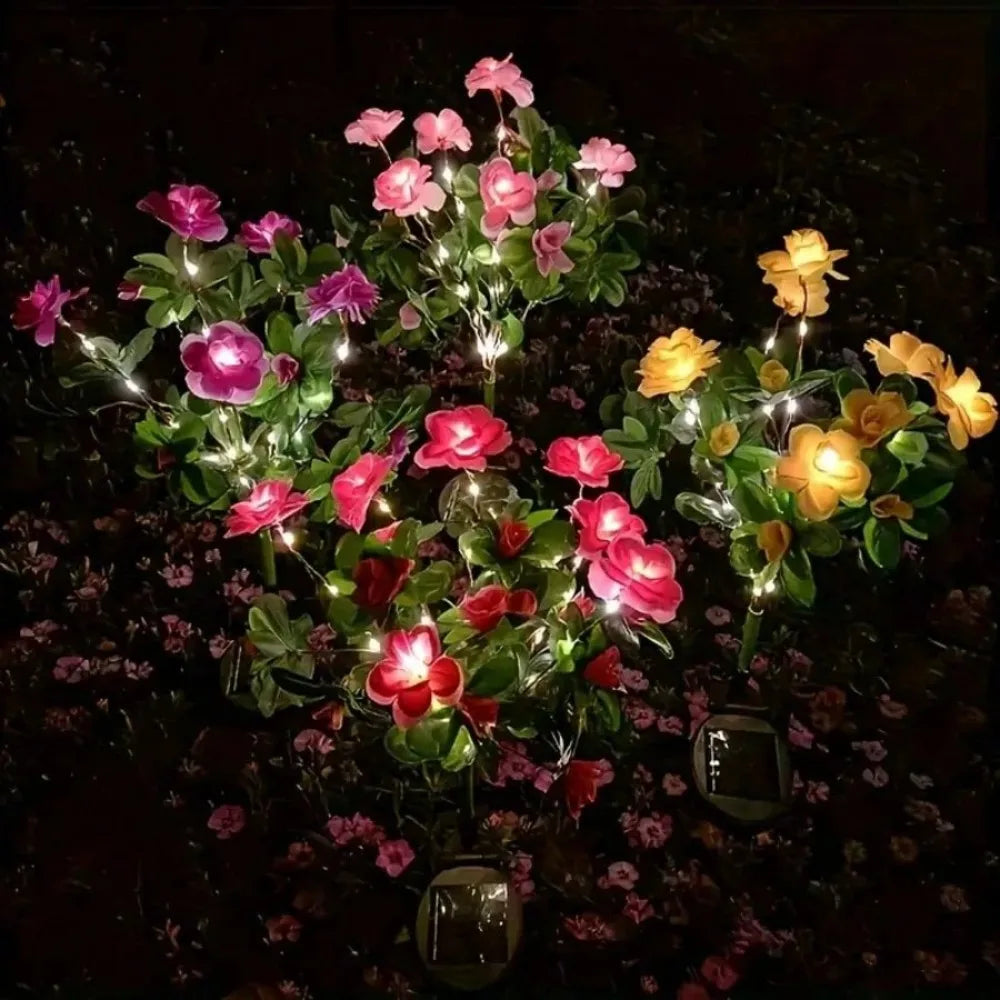 1PC Solar Powered Red Azalea Flower Stake Lights Waterproof LED Floral Garden Lights for Outdoor Patio Yard Pathway Decor