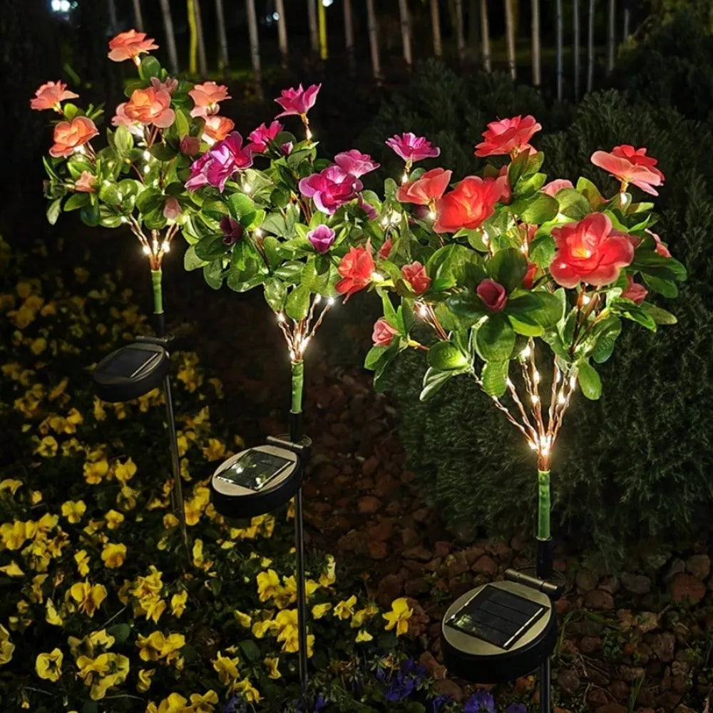 1PC Solar Powered Red Azalea Flower Stake Lights Waterproof LED Floral Garden Lights for Outdoor Patio Yard Pathway Decor