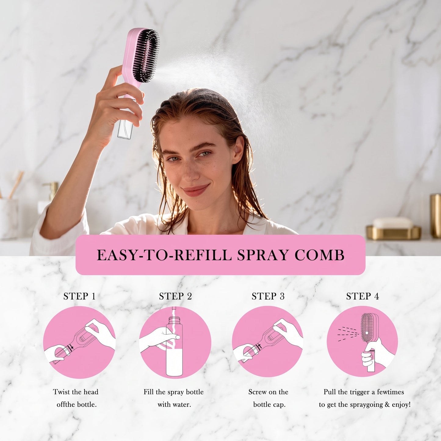 2-in-1 Spray Hair Brush ⭐     HydraComb Hair Brush Mentro