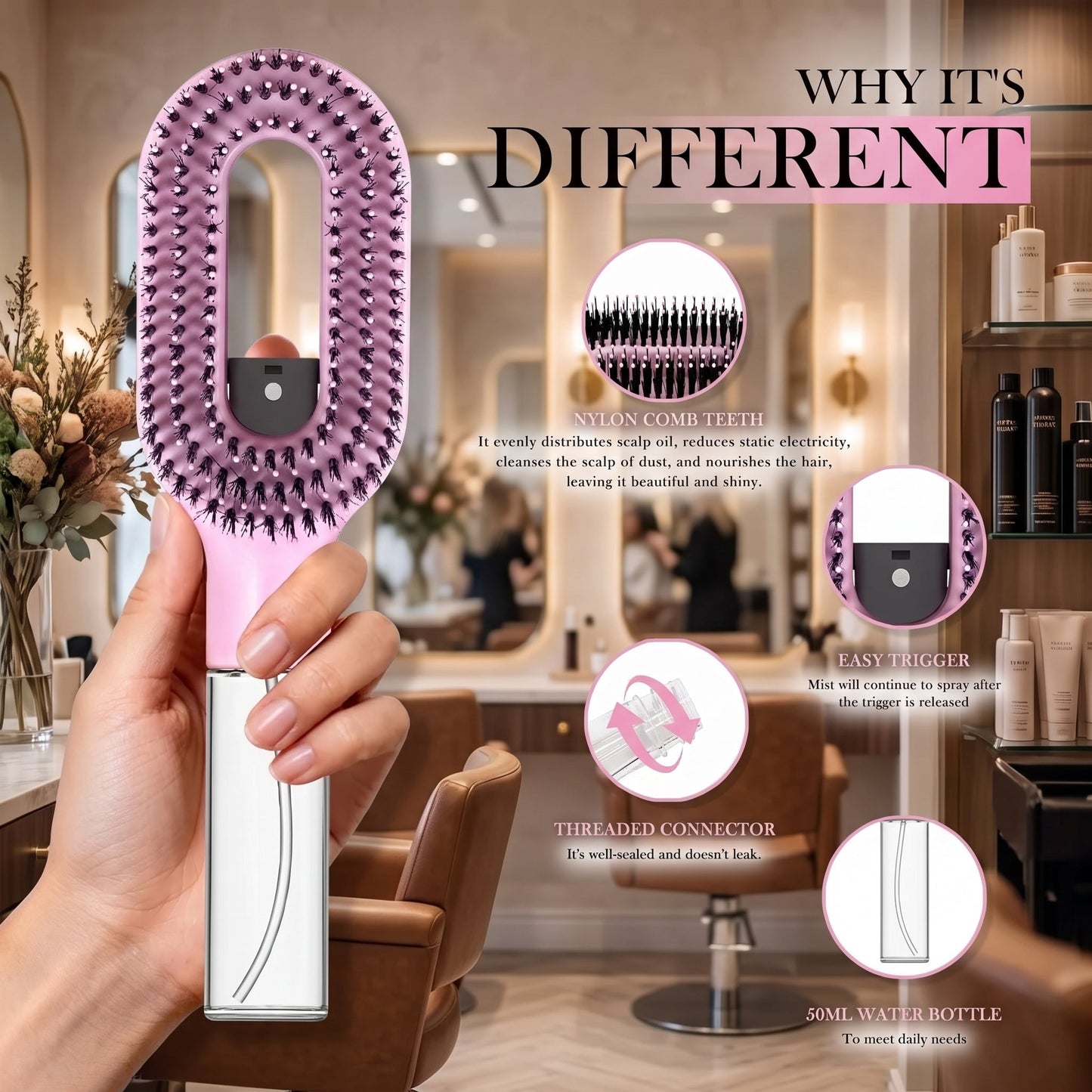 2-in-1 Spray Hair Brush ⭐     HydraComb Hair Brush Mentro